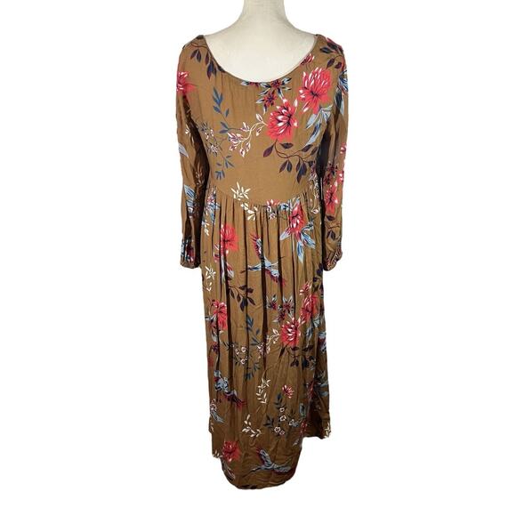 Rachel Pally Dale Empire Midi Dress Burnt Orange Floral Long Sleeve Size XS - Picture 5 of 9